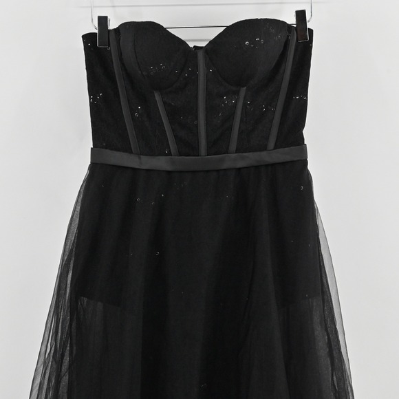 Black Strapless Tulle Corset Dress Size S Fairy Grunge Whimsigoth Sequin Gown - Picture 8 of 12